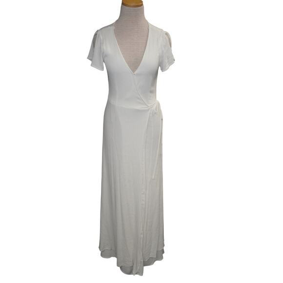 Lulus White Wrap Maxi Dress Flutter Sleeve Tie Waist Slit Boho Women’s M - Picture 12 of 15
